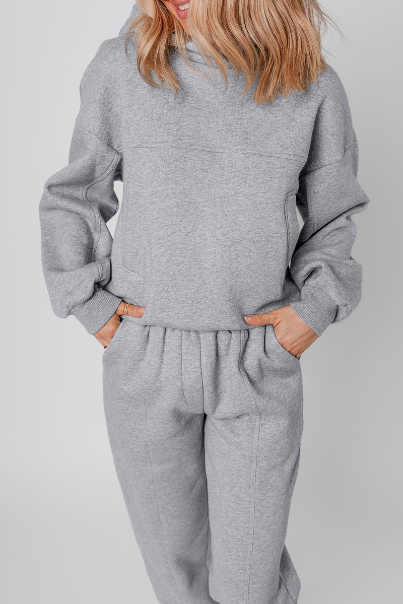 Hazel Blues® |  Gray Solid Exposed Seams Hoodie and Joggers Activewear Set