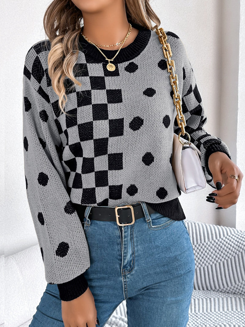 Hazel Blues® |  Plaid Round Neck Long Sleeve Sweater