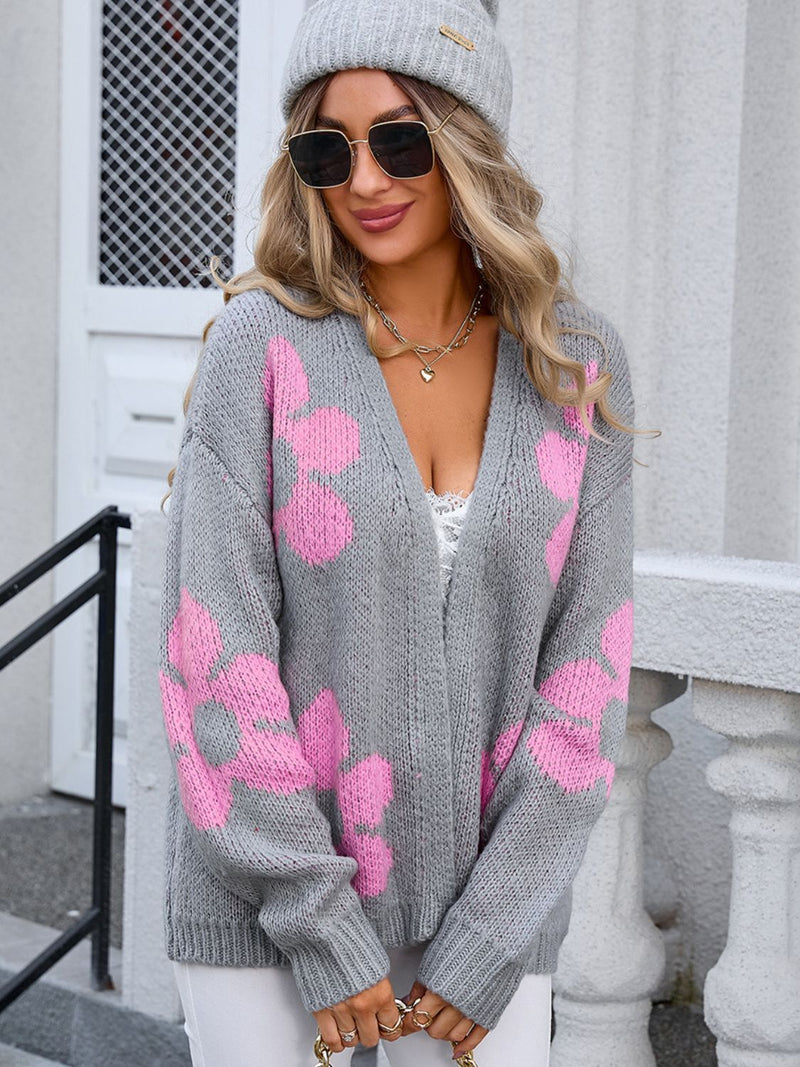 Hazel Blues® |  Flower Open Front Long Sleeve Cardigan