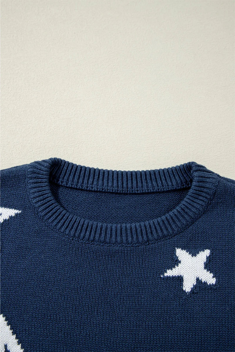 Hazel Blues® |  Star Round Neck Long Sleeve Sweater