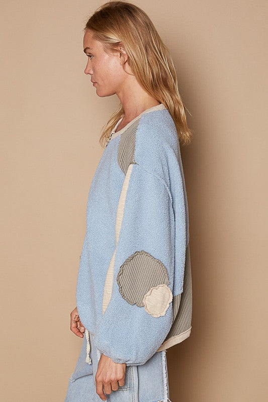 Hazel Blues® |  POL Color Block Half Zip Dropped Shoulder Sweatshirt