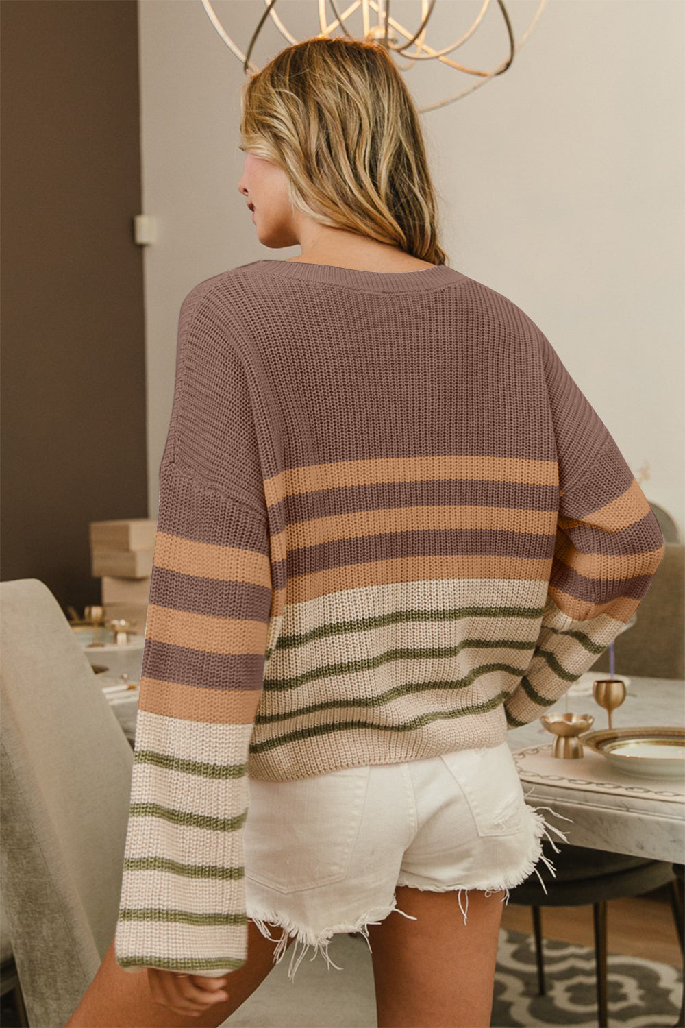 Hazel Blues® |  BiBi Color Block Striped Long Sleeve Sweater