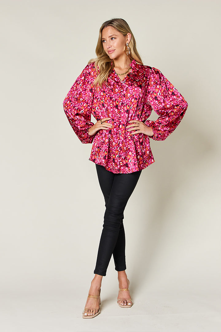 Hazel Blues® |  Double Take Printed Balloon Sleeve Shirt