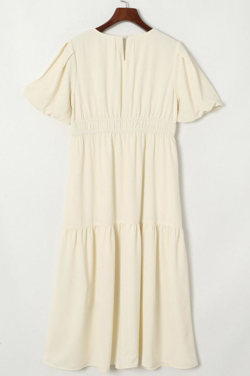 Hazel Blues | Puff Sleeve Pleated High Waist Flowy Midi Dress Hazel Blues | Puff Sleeve Pleated High Waist Flowy Midi Dress