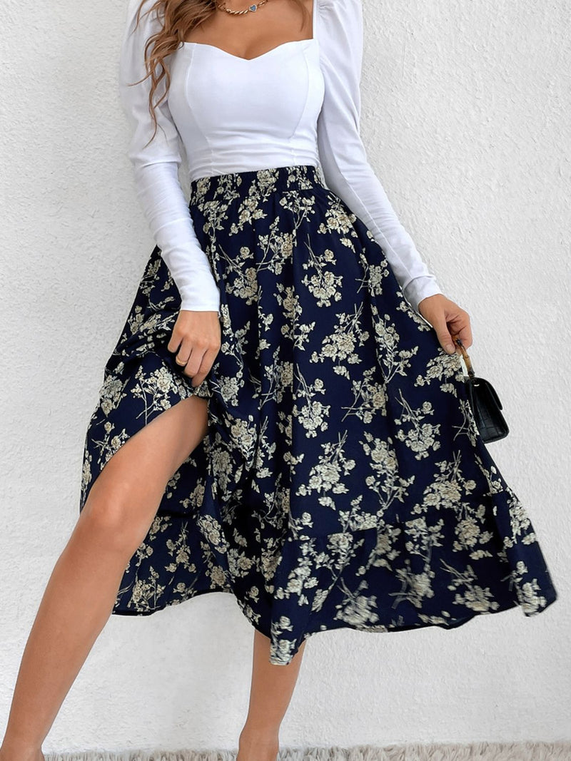 Hazel Blues® |  Printed Elastic Waist Midi Skirt