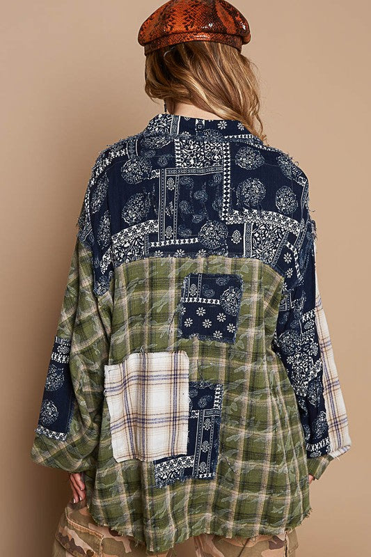 Hazel Blues® |  POL Patchwork Plaid Button Up Shirt