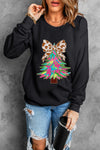 Hazel Blues® |  Black Bowknot Christmas Tree Shiny Graphic Sweatshirt