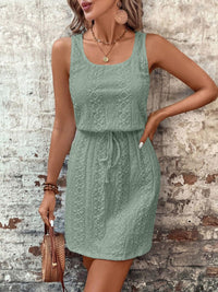 Hazel Blues® |  Eyelet Drawstring Round Neck Sleeveless Dress