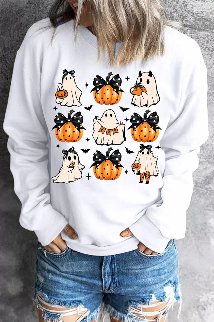 Hazel Blues® |  Pumpkin & Ghost Round Neck Long Sleeve Sweatshirt