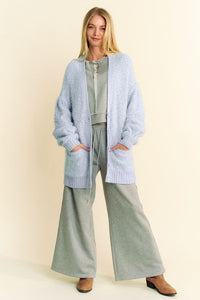 Hazel Blues® |  Davi & Dani Ribbed Hem Button Up Long Sleeve Cardigan