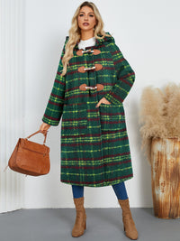 Hazel Blues® |  Plaid Long Sleeve Hooded Coat with Pockets