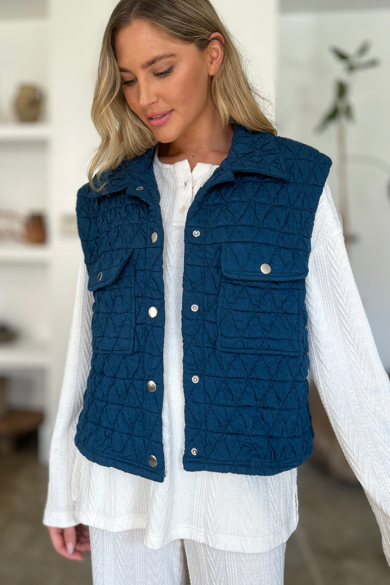 Hazel Blues® |  Double Take Pocketed Texture Snap Down Vest Coat