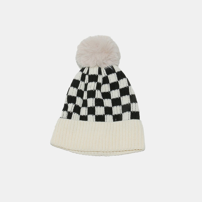 Hazel Blues® |  Checkered Knit Hat with Pompom