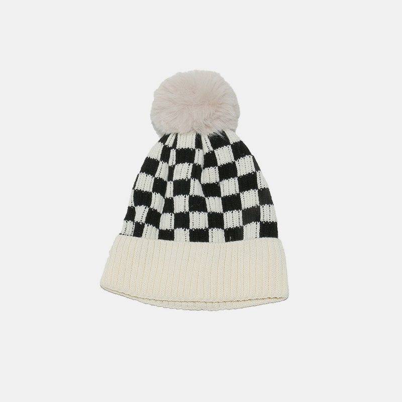 Hazel Blues® |  Checkered Knit Hat with Pompom