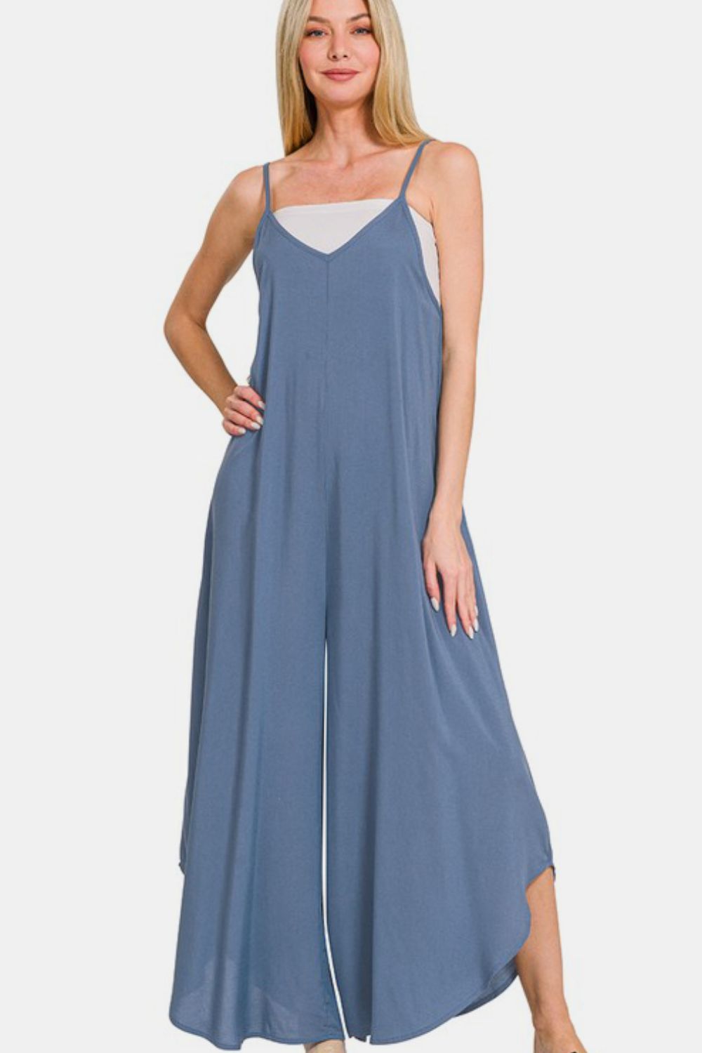 Hazel Blues® |  Zenana Spaghetti Strap Wide Leg Overalls with Pockets