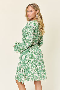 Hazel Blues® |  Double Take Printed Ruched Balloon Sleeve Dress