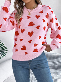 Hazel Blues® |  Heart Round Neck Long Sleeve Sweater