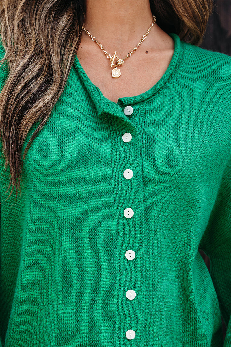 Hazel Blues® |  Bright Green Solid Color Knit Button Drop Shoulder Sweater Cardigan