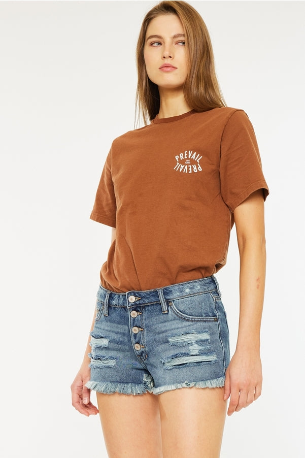 Kancan Dark Wash Distressed Boyfriend Denim Shorts