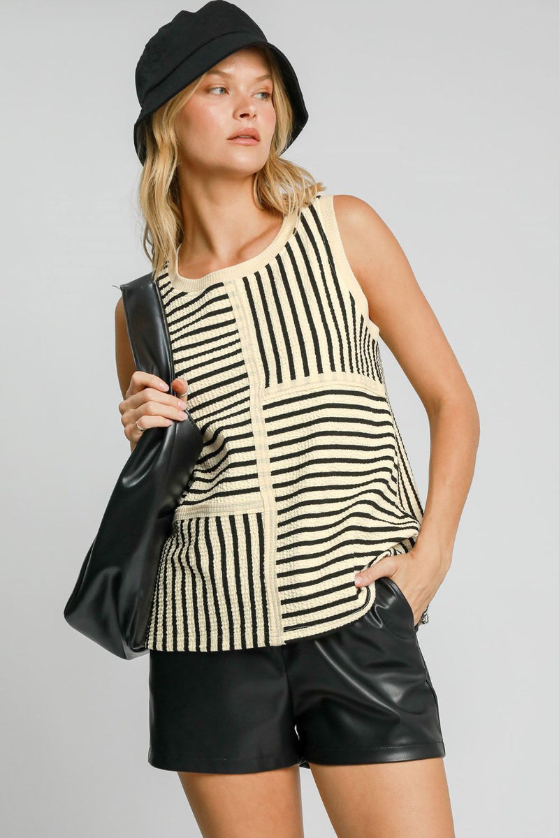 Hazel Blues® |  Umgee Round Neck Texture Striped Tank