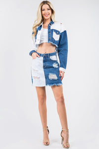 Hazel Blues® |  American Bazi Contrast Patched Frayed Denim Distressed Skirts