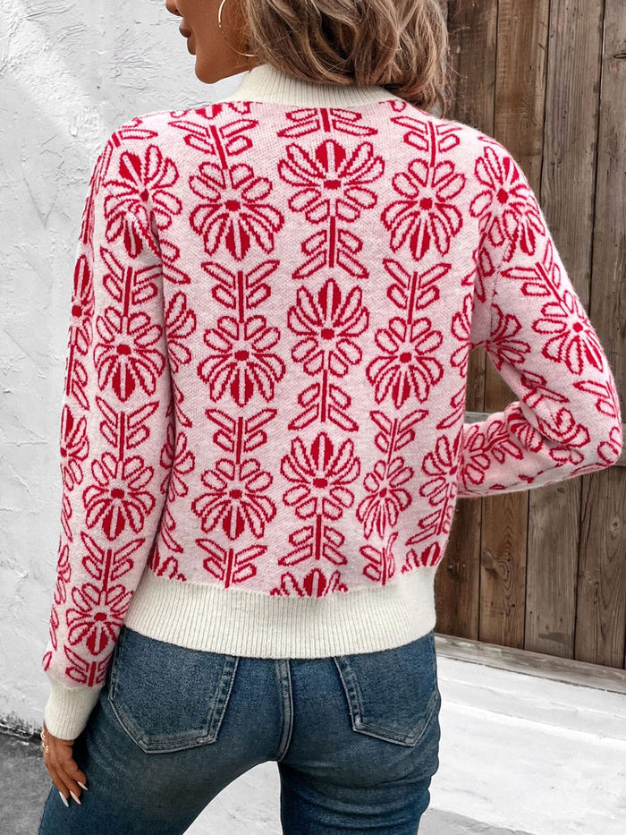 Hazel Blues® |  Flower Round Neck Long Sleeve Sweater