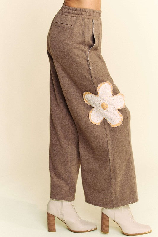 Hazel Blues® |  Davi & Dani Flower Patch Elastic Waist Wide Leg Pants