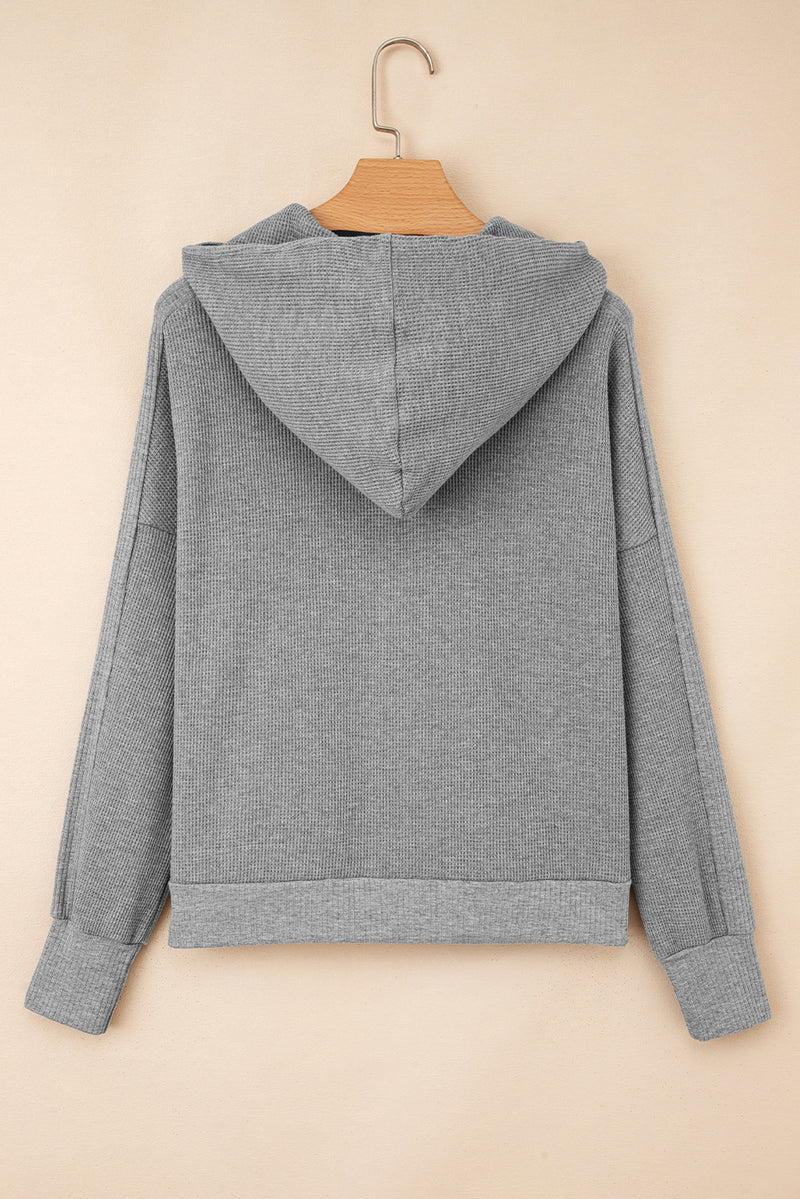Hazel Blues® |  Gray Waffle Splicing Zip Up Front Button Hooded Jacket