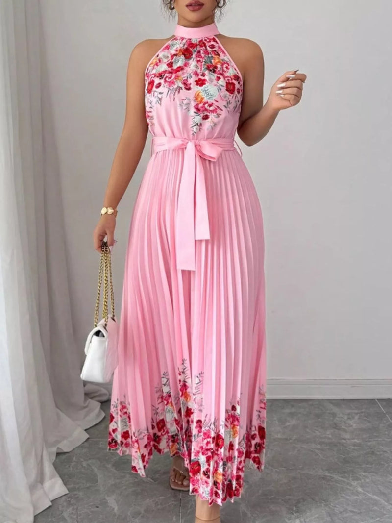 Halter Neck Floral Print Pleated Maxi Dress – Hazel Blues®