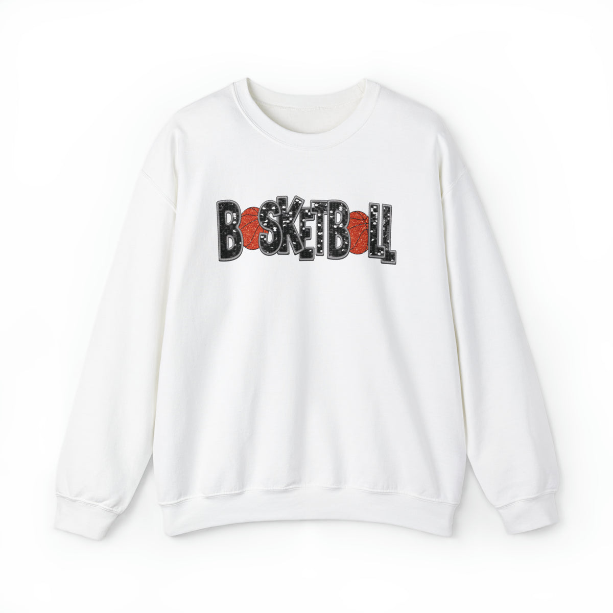 Hazel Blues® |  Basketball Faux Chenille Sequin Patches Sweatshirt: Black