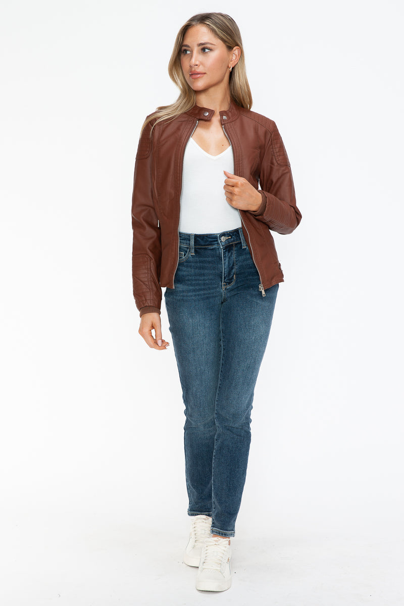 Hazel Blues® |  Snobbish Faux Leather Biker Jacket with Side Zip Pockets