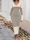 Hazel Blues® |  Striped V-Neck Long Sleeve Sweater Dress