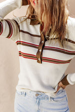 Hazel Blues® |  Half Button Contrast Stripe Long Sleeve Knit Top