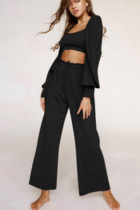 Hazel Blues® |  Spaghetti Strap Bra, Open Front Cardigan and Drawstring Pants Set