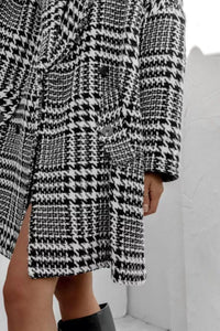 Hazel Blues® |  Houndstooth Collared Neck Long Sleeve Coat