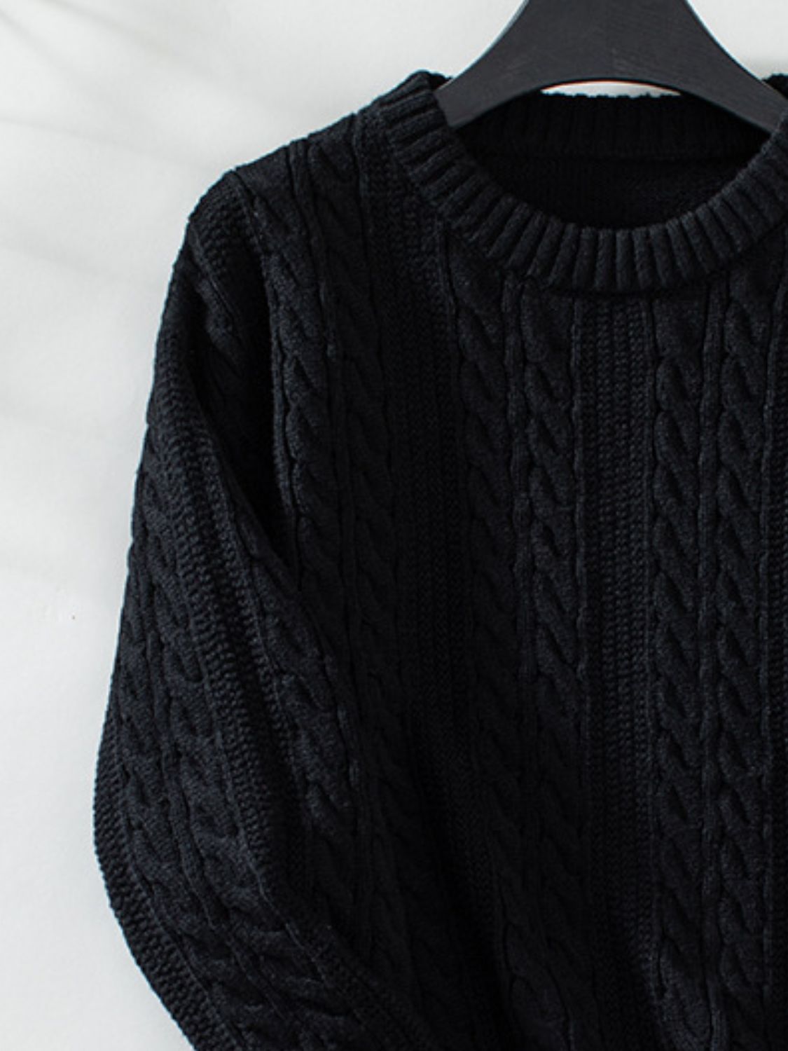 Hazel Blues® |  Cable-Knit Round Neck Long Sleeve Sweater