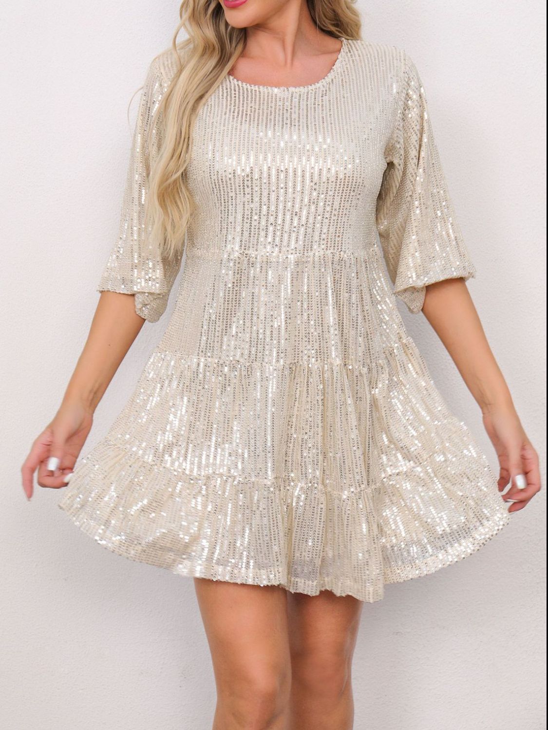 Hazel Blues® |  Sequin Round Neck Half Sleeve Mini Dress