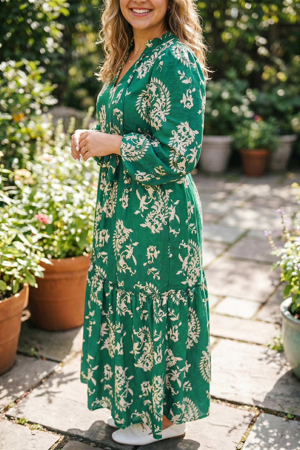 Green Floral-Print V-Neck Shift Dress Dress