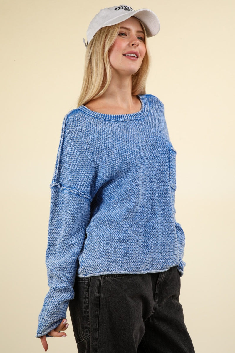 Hazel Blues® |  VERY J Mineral Washed Exposed Seam Sweater