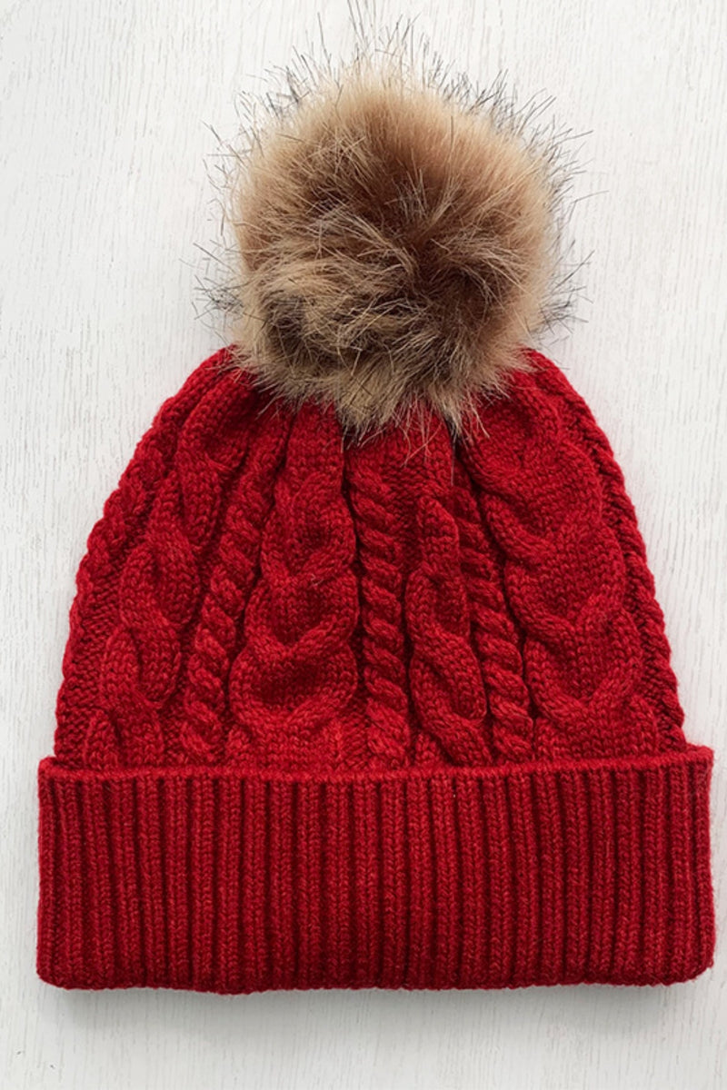 Hazel Blues® |  Cable-Knit Cuffed Hat with Pom-pom