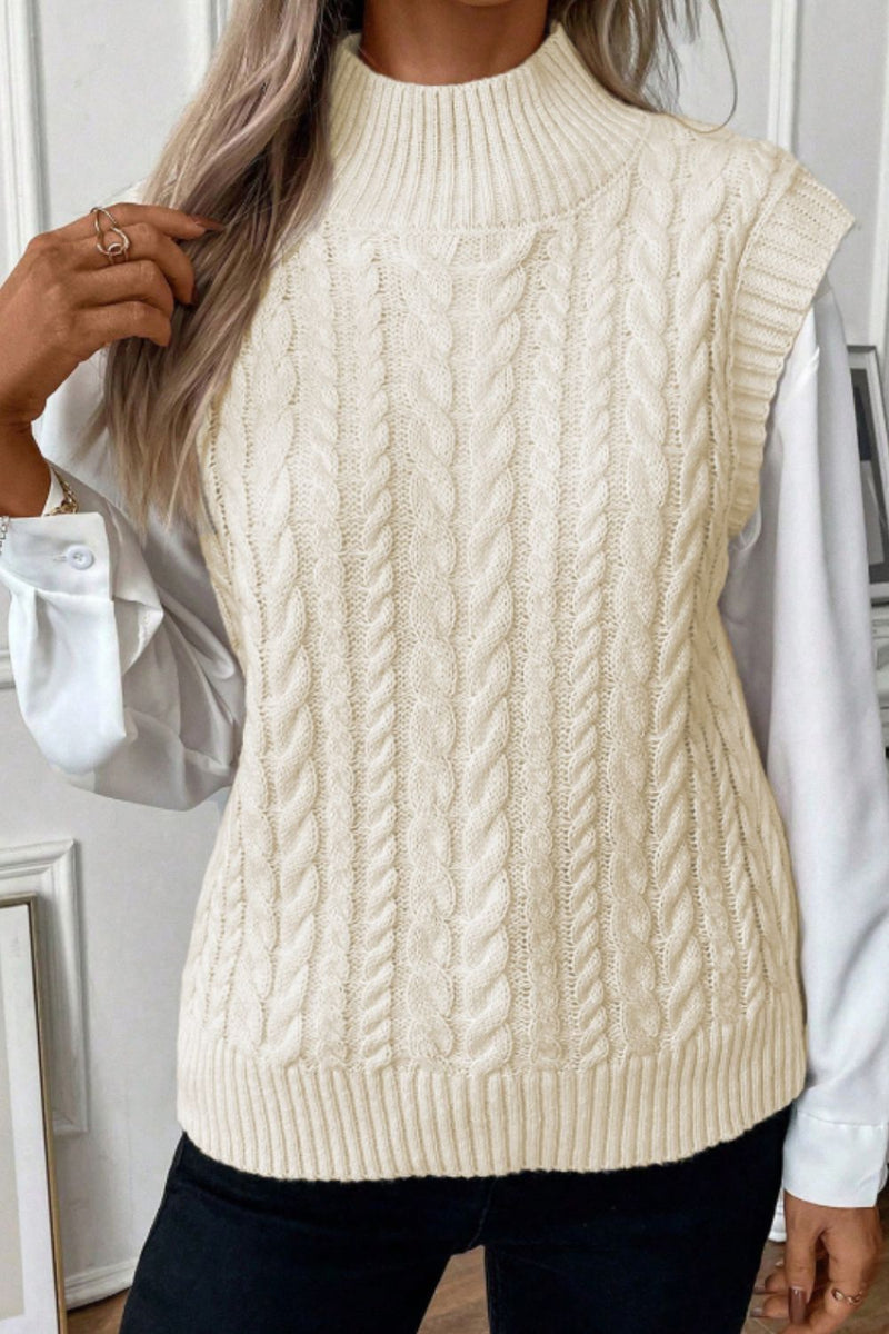 Hazel Blues® |  Cable Knit Turtleneck Sweater Vest