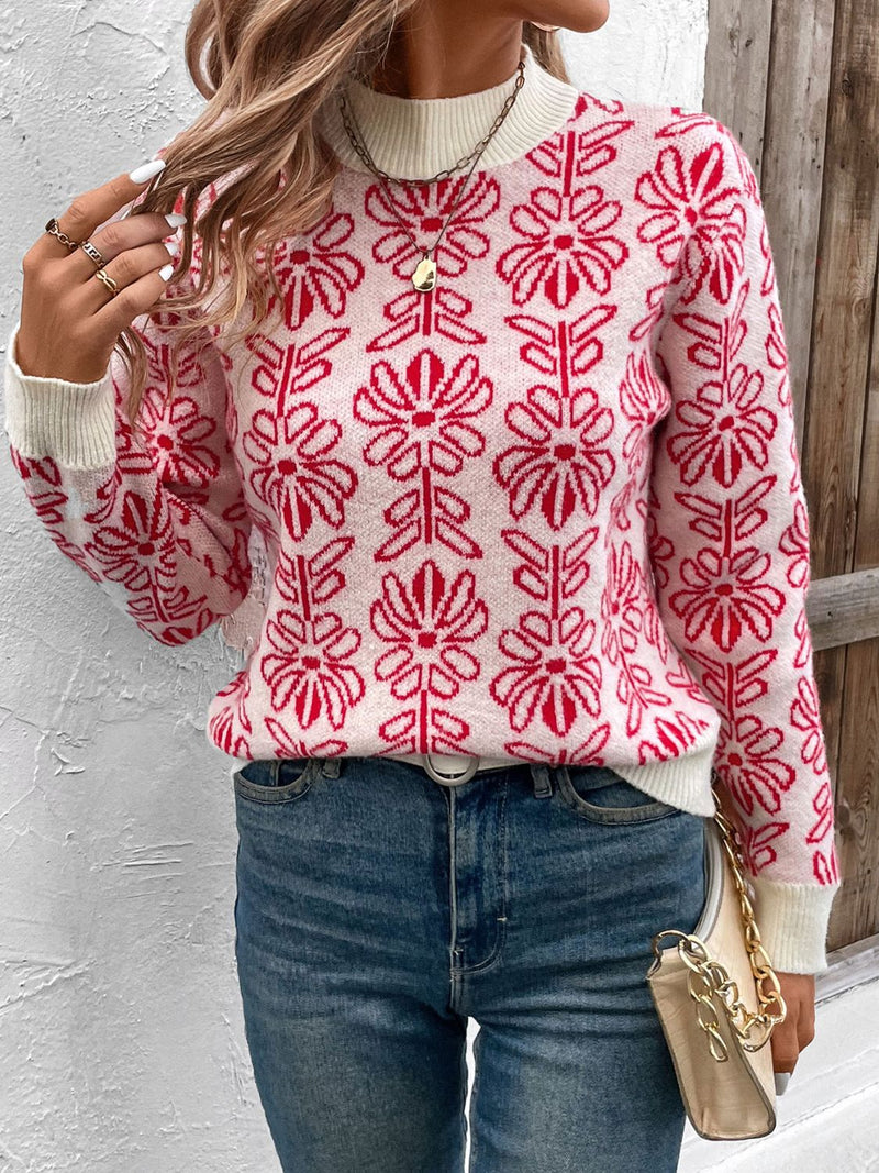 Hazel Blues® |  Flower Round Neck Long Sleeve Sweater