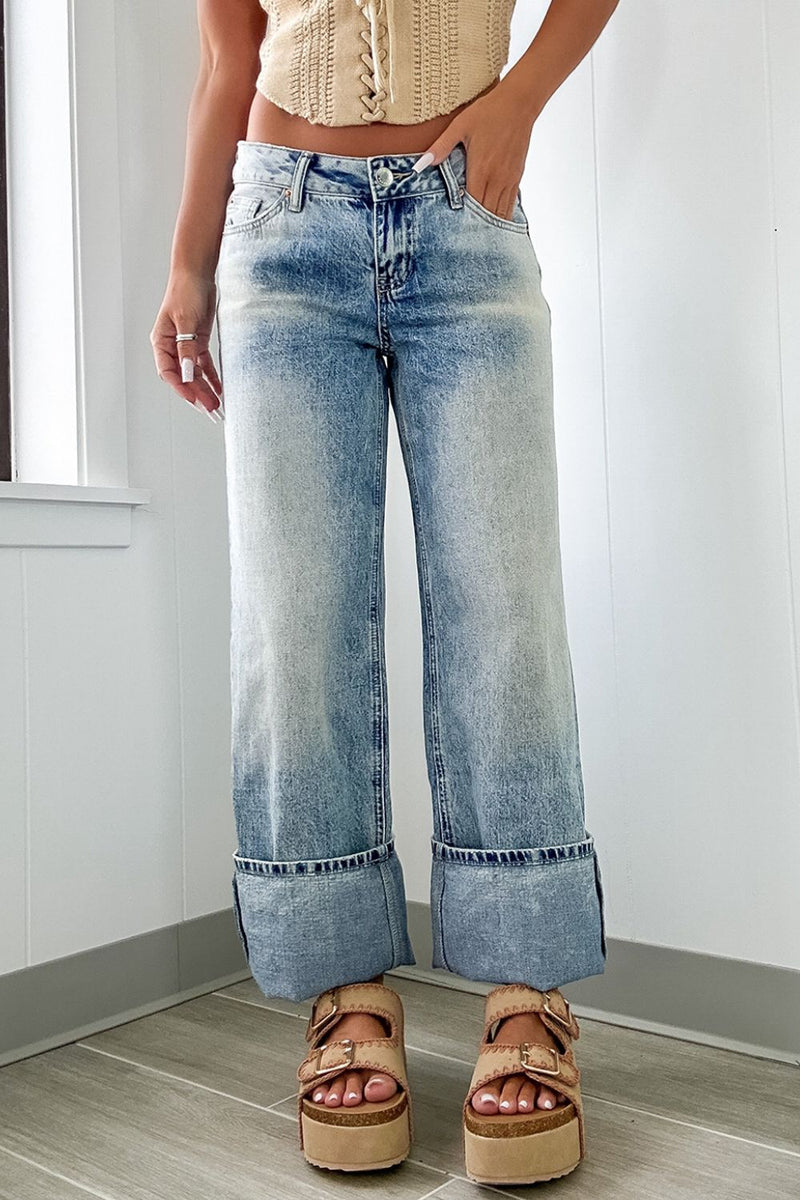 Hazel Blues® |  Washed Wide Leg Jeans with Pockets