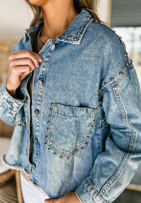 Hazel Blues® |  Studded Acid Wash Long Sleeve Denim Jacket