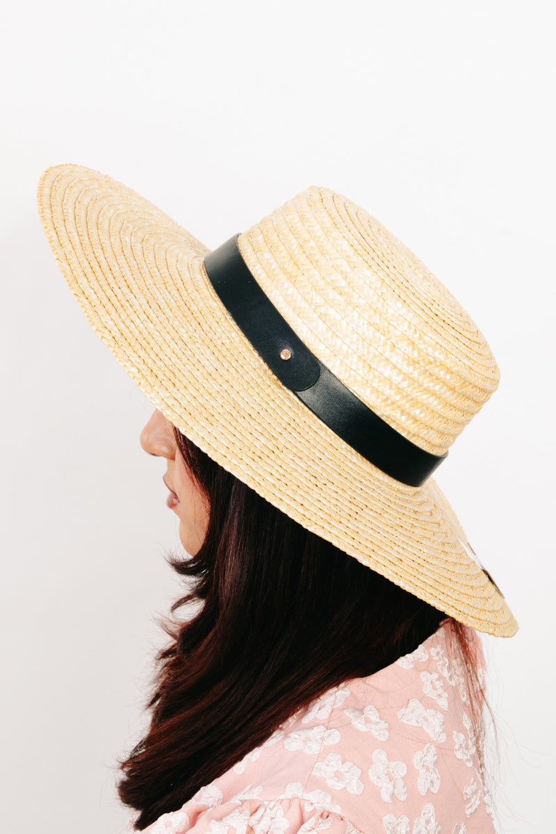 Hazel Blues® |  Fame Flat Brim Straw Weave Hat