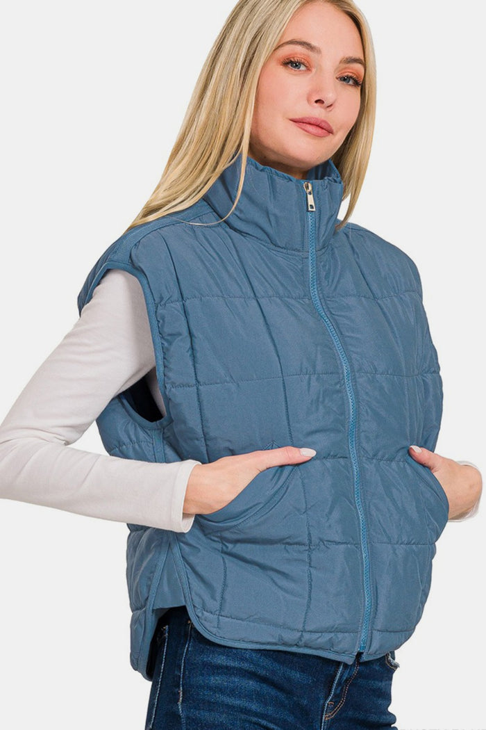 Hazel Blues® |  Zenana Zip Up Cropped Puffer Vest with Pockets