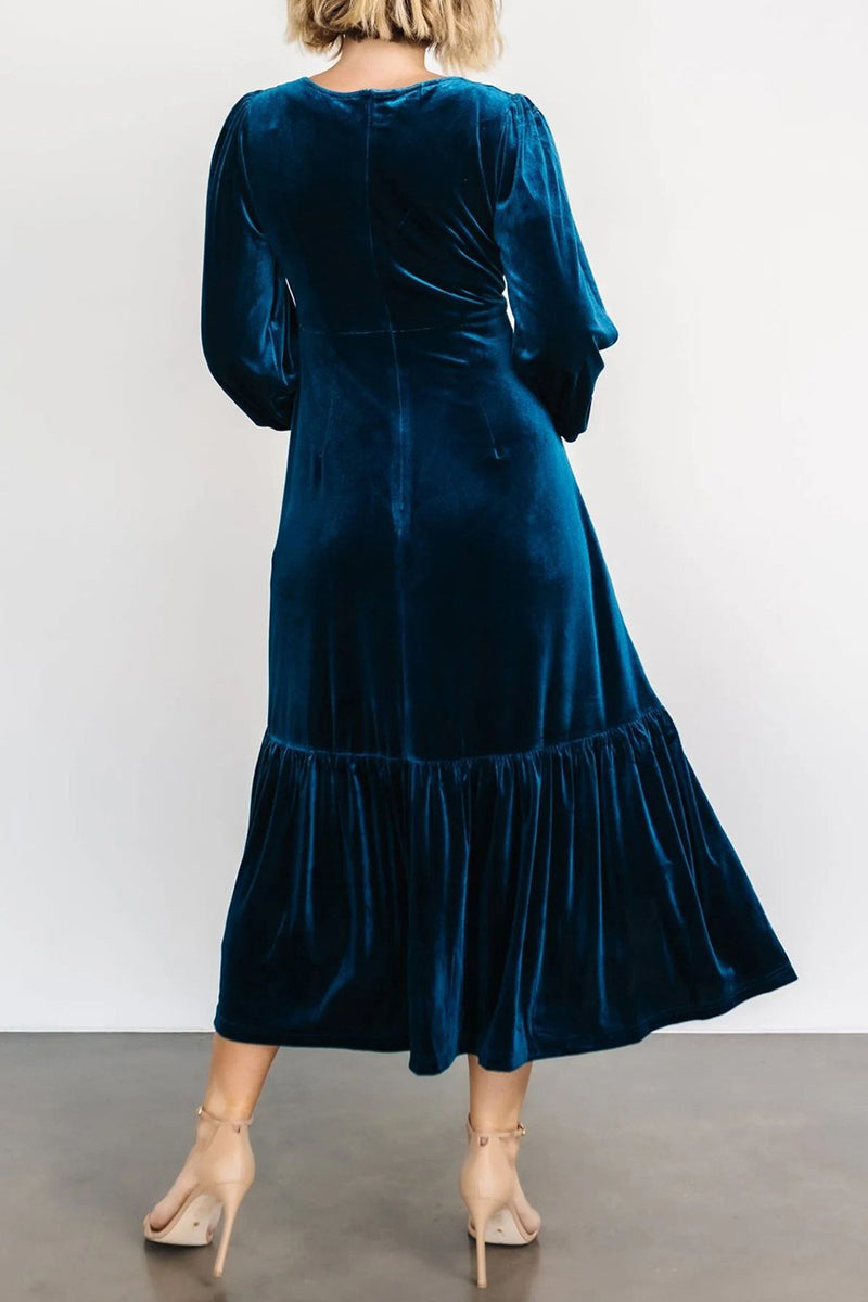 Hazel Blues® |  V-Neck Long Sleeve Midi Velvet Dress