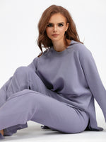 Hazel Blues® |  Basic Bae Slit Round Neck Long Sleeve Top and Drawstring Pants Sweater Set