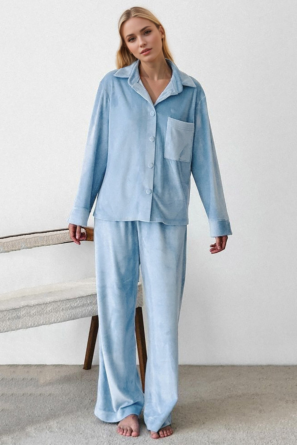 Hazel Blues® |  Basic Bae Buttery-Soft Collared Neck Button Up Top and Pants Set