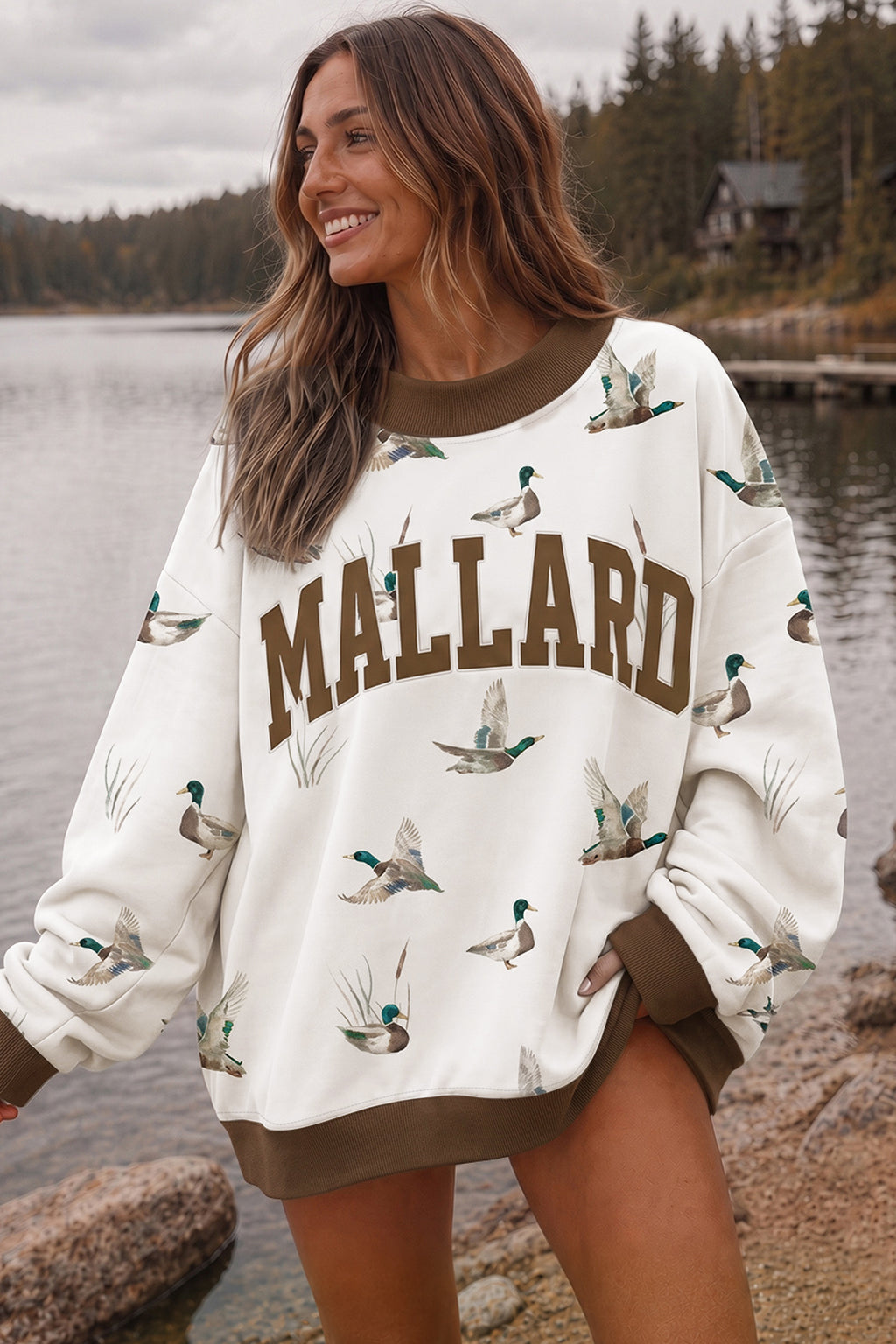 Everly Mae Beige Mallard Western Sweatshirt